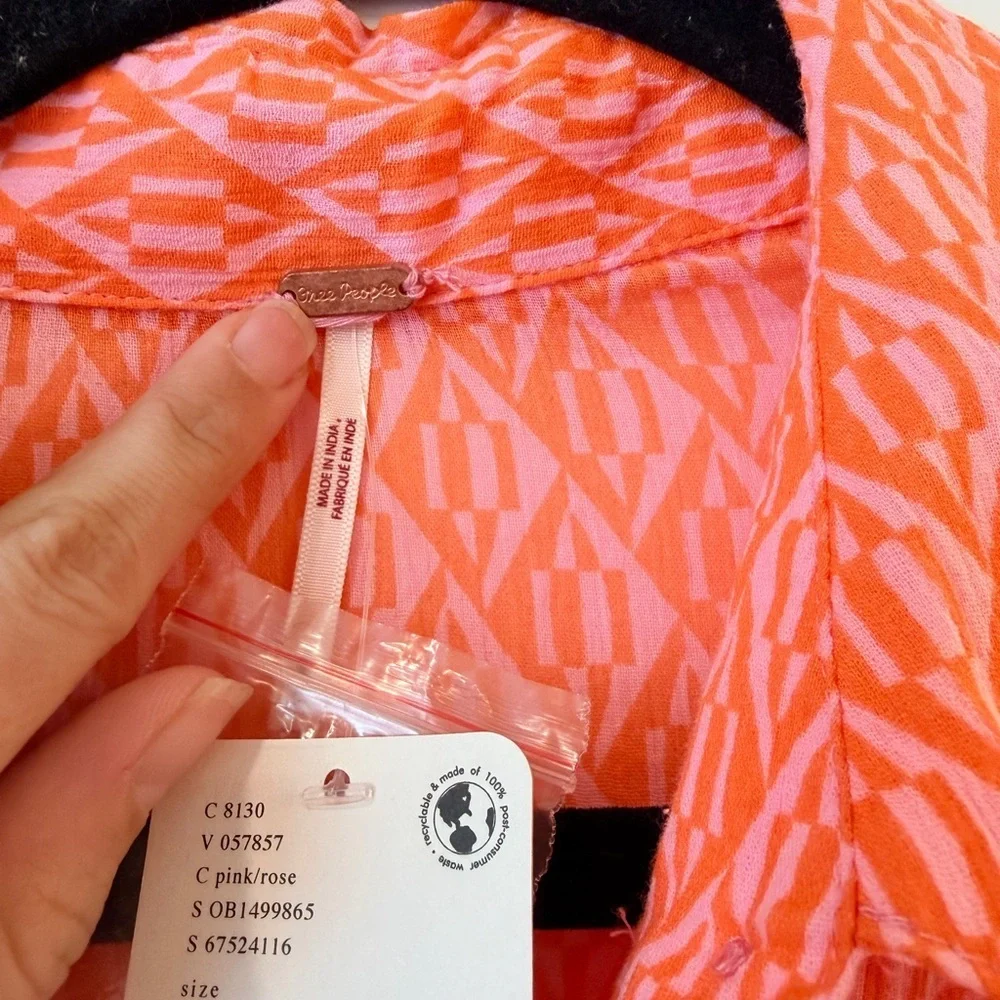 NWT Women $128 Free People Rillo Orange Beach Summer Shirtdress size Small